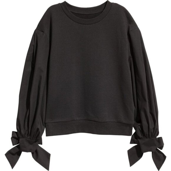 EUC H&M black cotton blend sweatshirt with contrast statement sleeves, M - Picture 1 of 4